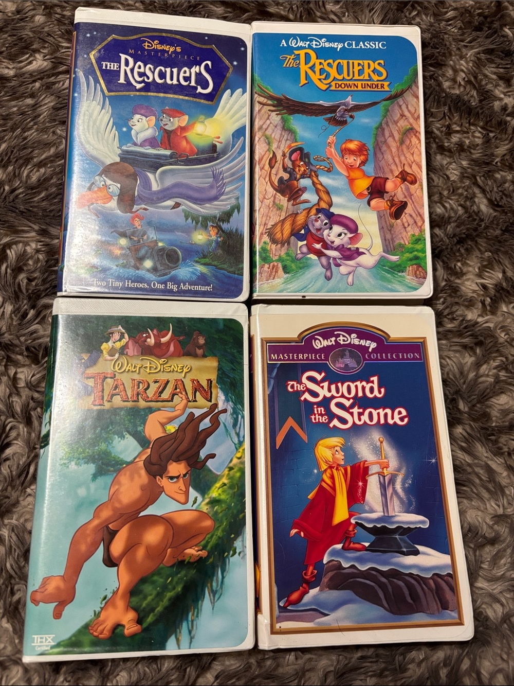 Vintage Disney VHS Tape Lot Rescuers Down Under Tarzan Sword Stone